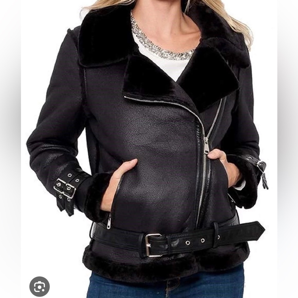Love Token Rita Faux Leather Faux Fur Moto Jacket
